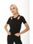 Kısa Kol Pencere Desen Kadın Bluz T-Shirt Fitilli Siyah 1