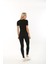 Kısa Kol Pencere Desen Kadın Bluz T-Shirt Fitilli Siyah 5
