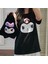 Kuromi Face Baskılı Siyah Oversize T-Shirt 5