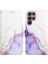 Galaxy S22 Ultra Için Mermer Desenli Pu Deri Cüzdan Telefon Kılıfı - Beyaz / Mor (Yurt Dışından) 4