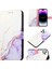 iPhone 14 Pro Max Için Mermer Desenli Pu Deri Cüzdan Telefon Kılıfı - Beyaz / Mor (Yurt Dışından) 1