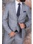 Erkek Slim Fit Sivri Yaka Ekose Yelekli Açık Gri Kombin Takım Elbise 1