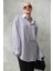 Gri Çizgili Oversize Kadın Gömlek MG1688 1