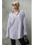 Gri Çizgili Oversize Kadın Gömlek MG1688 2