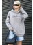 Boyalı Gri Nakışlı Kapüşonlu Kadın Sweatshirt MG1691 2