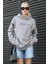 Boyalı Gri Nakışlı Kapüşonlu Kadın Sweatshirt MG1691 3