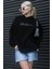 Siyah Nakışlı Kapüşonlu Kadın Sweatshirt MG1691 1
