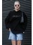 Siyah Nakışlı Kapüşonlu Kadın Sweatshirt MG1691 2
