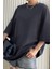 Füme Basic Düz Baskısız Oversize Salas Boyfriend Kadın T-Shirt 3
