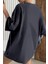 Füme Basic Düz Baskısız Oversize Salas Boyfriend Kadın T-Shirt 4