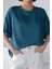 Petrol Yeşili Basic Düz Baskısız Oversize Salas Boyfriend Kadın T-Shirt 2