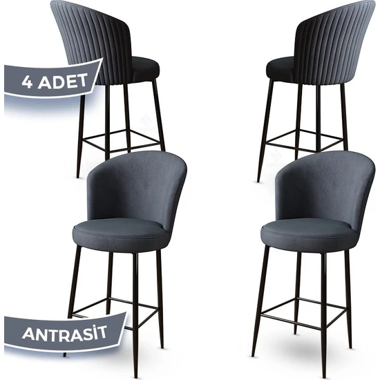 Canisa Concept Fora Serisi Mutfak  Bar Sandalyesi  Babyface Kumaş Siyah Metal Ayak 4  Adet Sandalye
