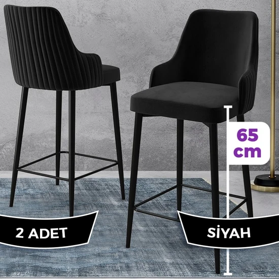 Canisa Concept Tera Serisi, Mutfak Bar Sandalyesi,  Babyface Kumaş, Siyah Metal Ayak 2 Adet Sandalye