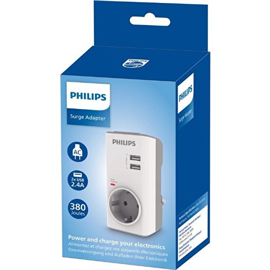 Philips CHP4010W Tekli Akım Koruma Priz 380J 2x Usba Max 2.4A Beyaz