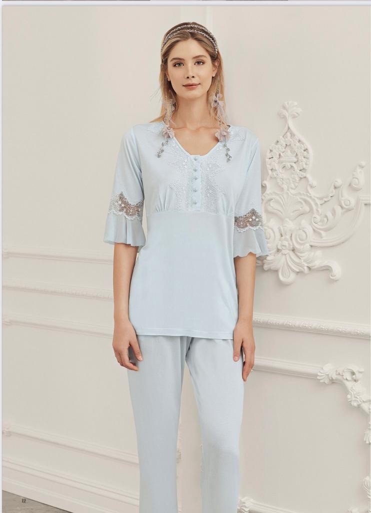 Perin 316 Mavi Hamile Lohusa 3 Lü Pijama Sabahlık Takım görsel 3
