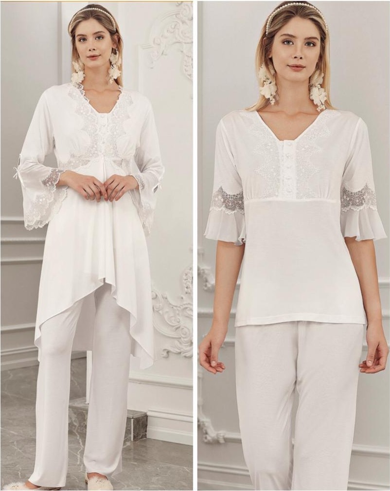 Perin 316 Ecru Hamile Lohusa 3 Lü Pijama Sabahlık Takım