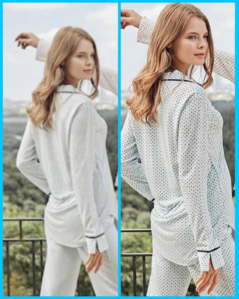 Bone Club 5125 Mavi Noktalı Önden Düğmeli Lohusa Pijama Tk görsel 2