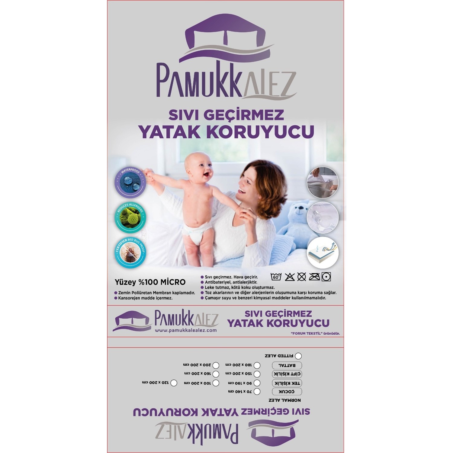 Pamukkale Alez Lastikli Su Sıvı Geçirmez Yatak Koruyucu