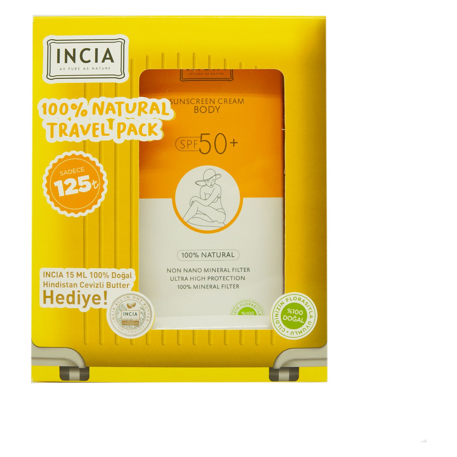 Incia Güneş Seti Vücut Kremi SPF50+ 150 ml Butter Hediyeli