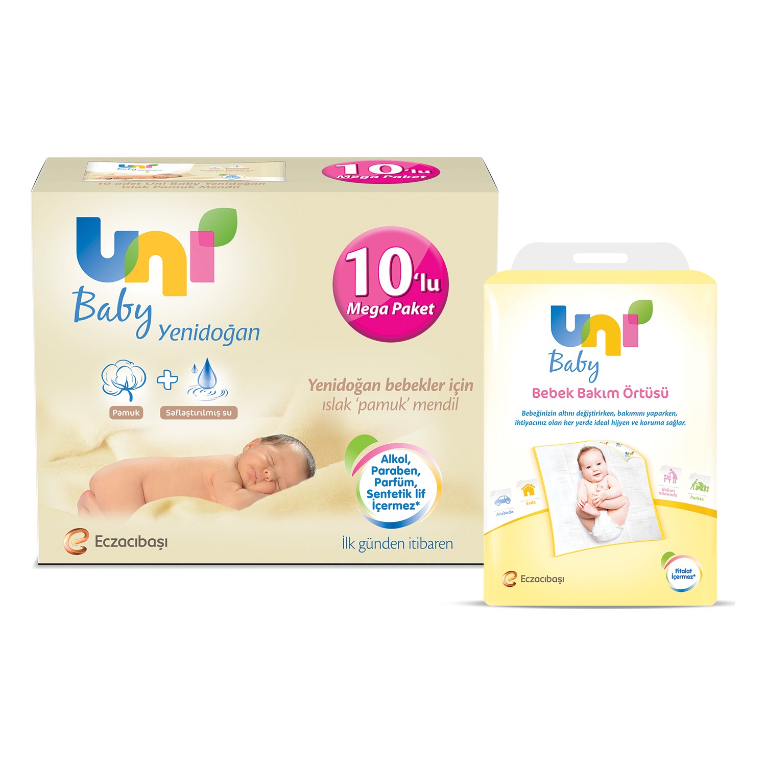 Uni Baby Yenidoğan 10�lu 400 Yaprak + Bebek Bakım Örtüsü