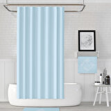 Jackline Polyester Kumaş Banyo Perdesi Duş Perdesi + Askı Aparatı Plastik C-Halka Mavi
