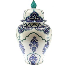 Otantik Çini Şems Dekor Lotus Çiçeği Desen Dekoratif Şah Vazo 25 x 40 cm