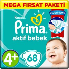 Prima Bebek Bezi Aktif Bebek 4+ Beden 68 Adet Maxi Plus Süper Fırsat Paketi