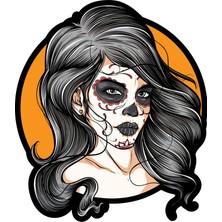 Sticker Fabrikası Kuru Kafa Kurukafa Kadın Sticker  9 x 10,5 cm Renkli