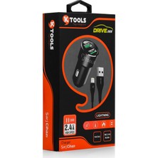 Ktools Drive Inn 2.4A 1m Iphone Lightning Çift USB Araç Şarjı Çakmaklık