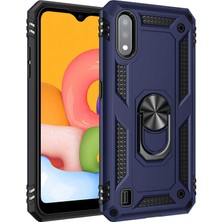 Tekno Grup Samsung Galaxy A01 Kılıf Çift Katmanlı Yüzüklü Manyetik Vega Kapak Lacivert + Cam Ekran Koruyucu
