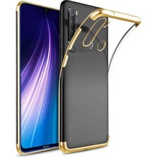 Tekno Grup Realme 5i Kılıf Dört Köşe Renkli Şeffaf Lazer Silikon Gold + Tam Kaplayan 6D Nano Ekran Koruyucu