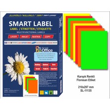 Smart Label Floresan Renkli Karışık A4 Etiket 100'lü