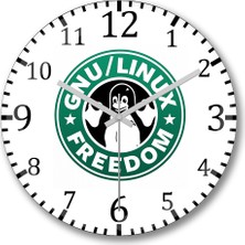 Baskı Dükkanı Gnu Linux Duvar Saati Bombeli Gercek Cam