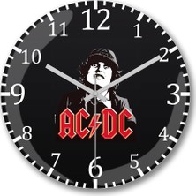 Baskı Dükkanı Ac Dc Angus Young Duvar Saati Bombeli Gercek Cam