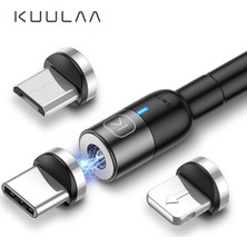 Ally Kuulaa Magnetic-Mıknatıslı Lightning + Type-C + Micro USB USB Şarj Kablosu 3 Başlık AL-32051