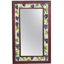 Otantik Çini Üzüm Dekor Ahşap Çerçeve Dekoratif Ayna 50 x 70 cm