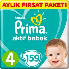 Prima Bebek Bezi Aktif Bebek 4 Beden 159 Adet Maxi Aylık Fırsat Paketi