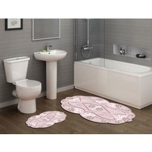 Alanur Home Yasemin Özel Kesim Yıkanabilir Kaymaz Taban 2'li Paspas Seti Klozet Takımı