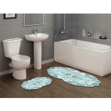 Alanur Home Yasemin Özel Kesim Yıkanabilir Kaymaz Taban 2'li Paspas Seti Klozet Takımı