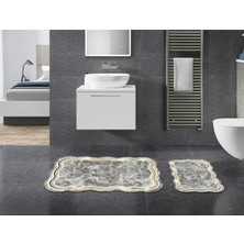 Alanur Home Gül Özel Kesim Yıkanabilir Kaymaz Taban 2'li Paspas Seti Klozet Takımı