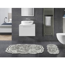 Alanur Home Menekşe Özel Kesim Yıkanabilir Kaymaz Taban 2'li Paspas Seti Klozet Takımı