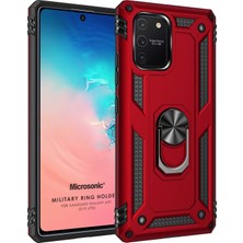 Microsonic Samsung Galaxy S10 Lite Kılıf Military Ring Holder Kırmızı