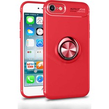 Case 4U Apple iPhone SE 2020 Kılıf Autofocus Shockprof Ravel Yüzüklü Standlı Slikon Kapak Kırmızı