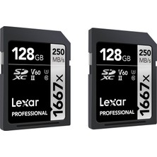Lexar 128GB 1667X U3 V60 4K SD Hafıza Kartı 2'li (250 Mb/s) 1667XSD