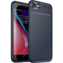 Tekno Grup Apple iPhone Se 2020 Kılıf Karbon Desenli Lux Negro Silikon + Nano Ekran Koruyucu Lacivert