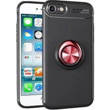 Tekno Grup Apple iPhone Se 2020 Kılıf Ultra Korumalı Yüzüklü Manyetik Ravel Silikon + Tam Kaplayan 5D Cam Ekran Koruyucu Siyah Kırmızı