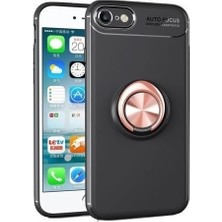 Tekno Grup Apple iPhone Se 2020 Kılıf Ultra Korumalı Yüzüklü Manyetik Ravel Silikon + Tam Kaplayan 5D Cam Ekran Koruyucu Siyah Rose