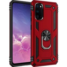 Tekno Grup Samsung Galaxy S20 Kılıf Çift Katmanlı Yüzüklü Manyetik Vega Kapak + Arka ve Ön 360 Full Body Ekran Koruyucu Kırmızı
