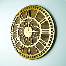 KAYRA TASARIM AHŞAP DUVAR SAATİ MASİF PAPATYA GOLD 50cm