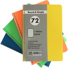 Bound Simple A5 72 Yaprak Spiralli Kareli Pp Okul Defteri 12'li